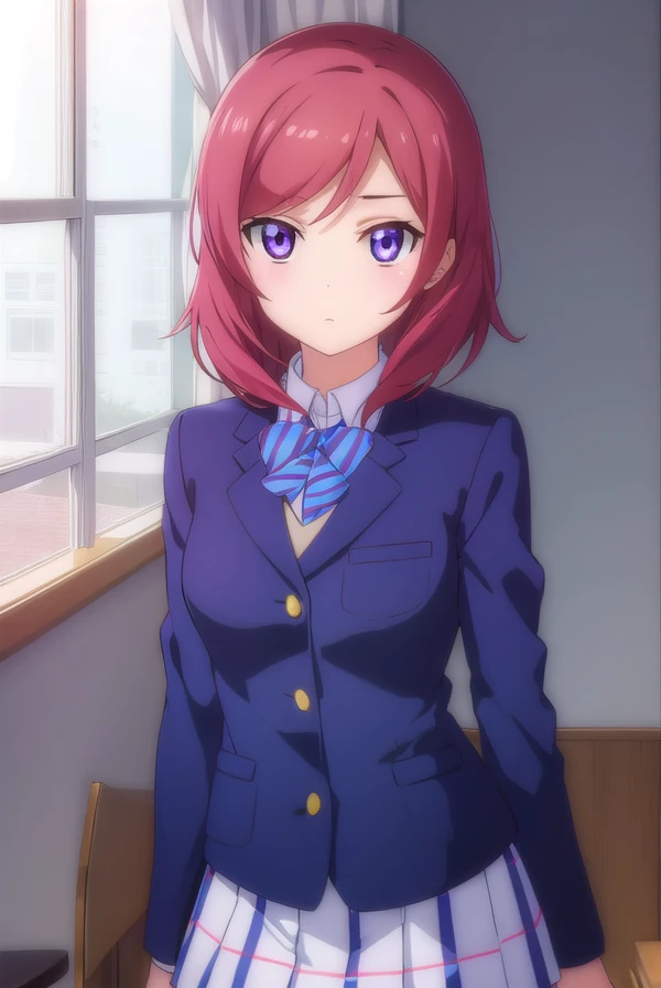 makinishikino, <lora:maki nishikino s1-lora-nochekaiser:1>,
maki nishikino, short hair, (purple eyes:1.1), red hair,
BREAK skirt, school uniform, jacket, blazer, winter uniform, otonokizaka school uniform,
BREAK indoors, classroom,
BREAK looking at viewer, (cowboy shot:1.5),
BREAK <lyco:GoodHands-beta2:1>, (masterpiece:1.2), best quality, high resolution, unity 8k wallpaper, (illustration:0.8), (beautiful detailed eyes:1.6), extremely detailed face, perfect lighting, extremely detailed CG, (perfect hands, perfect anatomy),