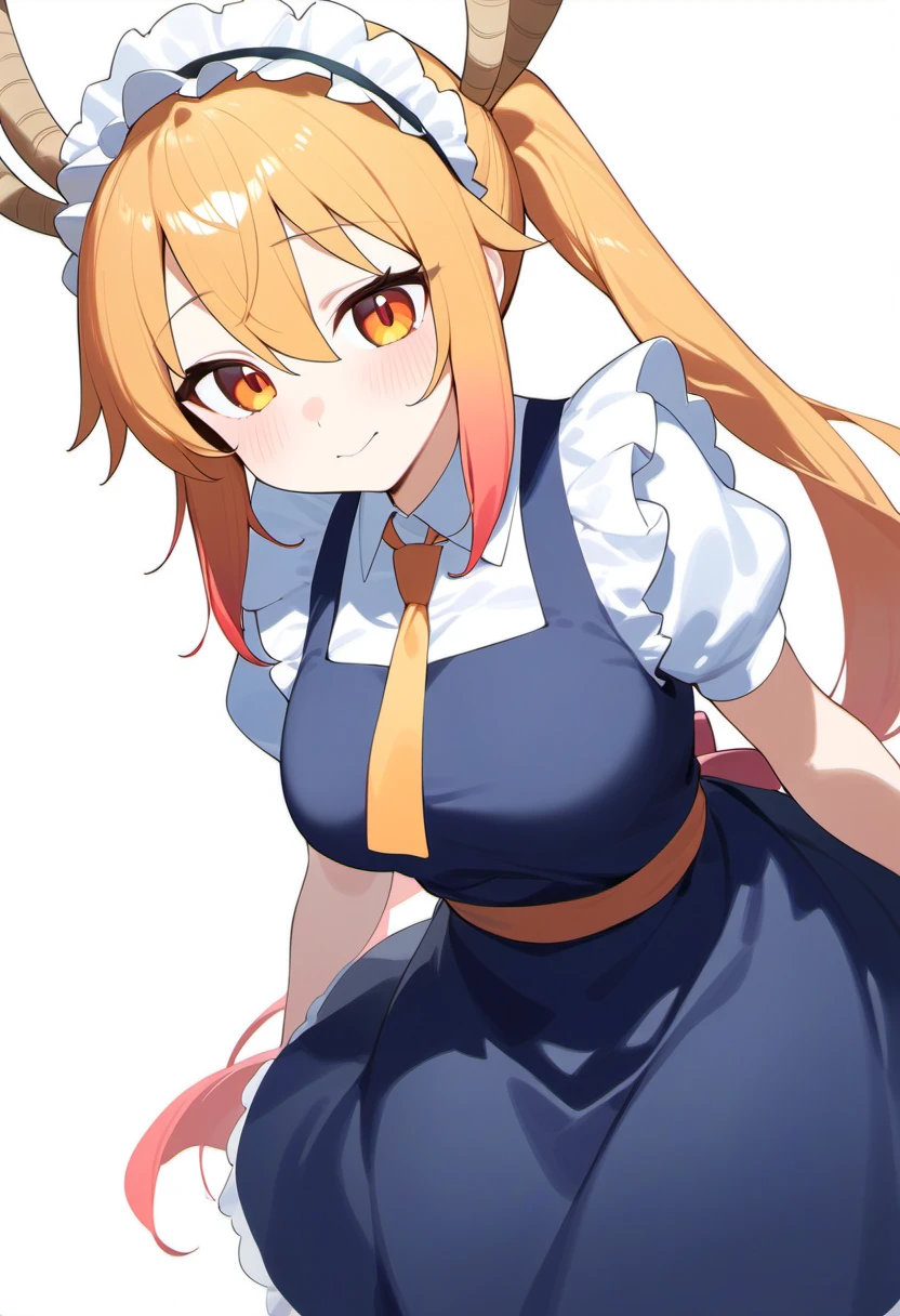 1girl, tohru \(maidragon\), kobayashi-san chi no maidragon, maid, solo, white background, very aesthetic, best quality