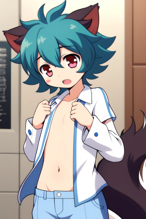 <lora:Mochizuki_Yuuma:0.8>, ãMochizukiYuuma, solo, animal ears, tail, 1boy, shirt, male focus, open mouth, open shirt, blush stickers, open clothes, flat chest, hospital,
masterpiece, high quality, very_high_resolution, large_filesize, full color,