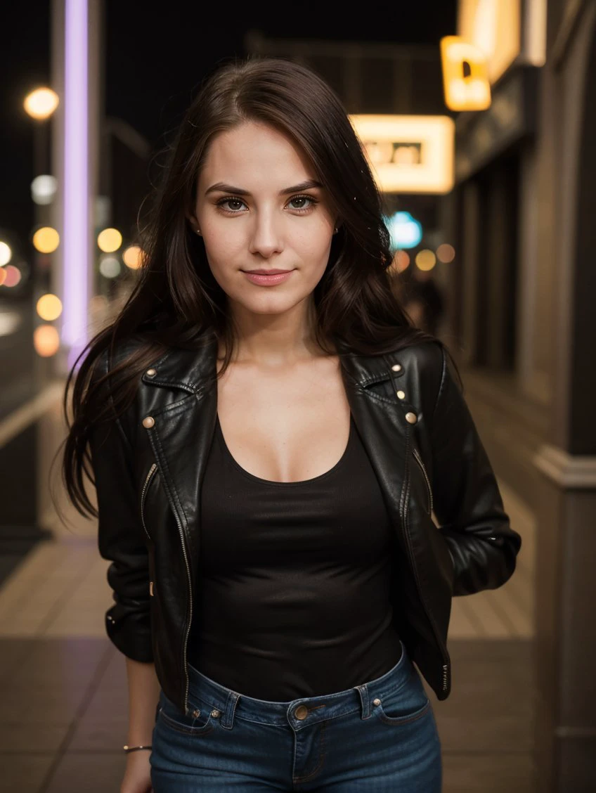 cinematic film still portrait Photo of Vanessa_Angel, 167 cm tall, slim body, parted lips, wearing casual clothes (black tank top, denim shorts, stiletto heels), (looking at viewer:1.1), <lora:backlight_slider_v10:1.2>, <lora:epiCRealismHelper:1>, <lora:skin_tone_slider_v1:-1>, empty street at night background, 8K, 16k, uhd, dslr, best quality, high quality, realistic, photo-realistic, ultra-detailed, <lora:Vanessa_Angel:1> . shallow depth of field, vignette, highly detailed, high budget, bokeh, cinemascope, moody, epic, gorgeous, film grain, grainy
