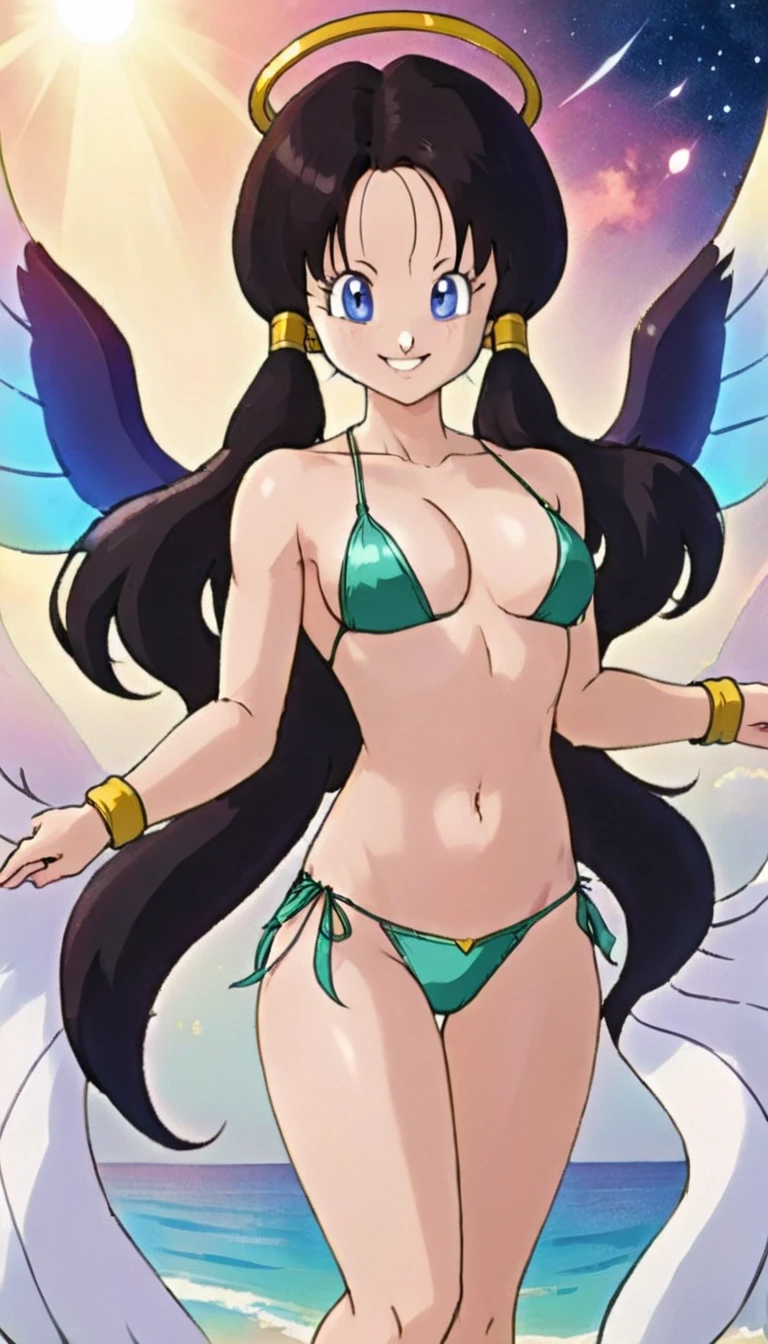 ethereal fantasy concept art of <lora:VidelDBXL:.9>videl <lora:SexyConiAI:.3>sexyai 1girl, bikini, censored, smiling <lora:clothing_slider_v19:-7>wings . magnificent, celestial, ethereal, painterly, epic, majestic, magical, fantasy art, cover art, dreamy