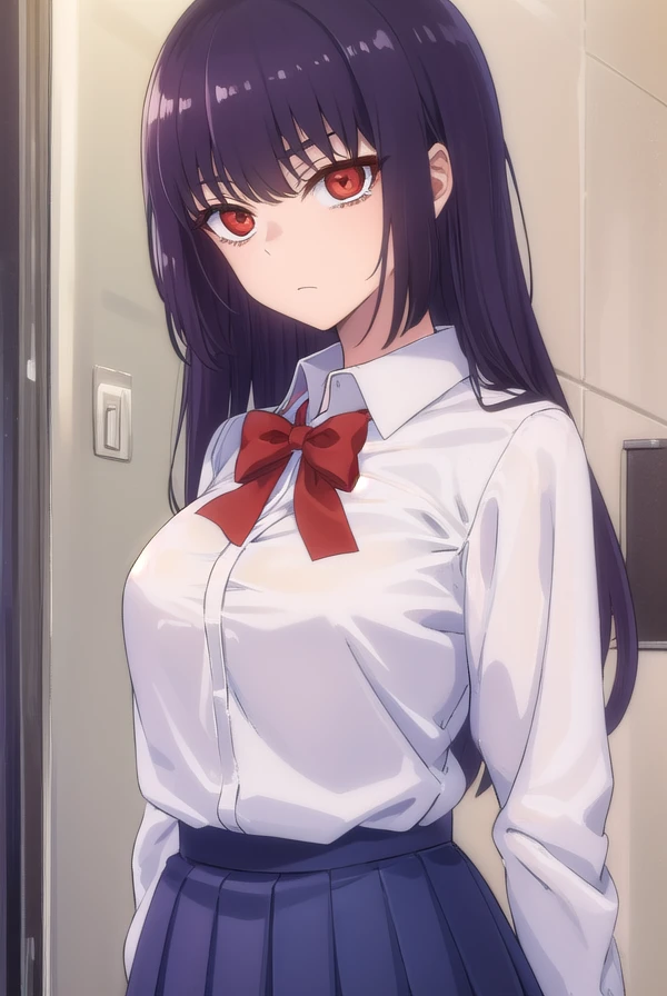 sanasunomiya, <lora:sana sunomiya s1s2-lora-nochekaiser:1>,
sana sunomiya, long hair, bangs, black hair, (red eyes:1.4), hime cut, (ringed eyes:1.5)
BREAK skirt, shirt, long sleeves, bow, school uniform, white shirt, pleated skirt, collared shirt, bowtie, red bow, blue skirt, red bowtie, shirt tucked in,
BREAK indoors, classroom,
BREAK looking at viewer, (cowboy shot:1.5),
BREAK <lyco:GoodHands-beta2:1>, (masterpiece:1.2), best quality, high resolution, unity 8k wallpaper, (illustration:0.8), (beautiful detailed eyes:1.6), extremely detailed face, perfect lighting, extremely detailed CG, (perfect hands, perfect anatomy),