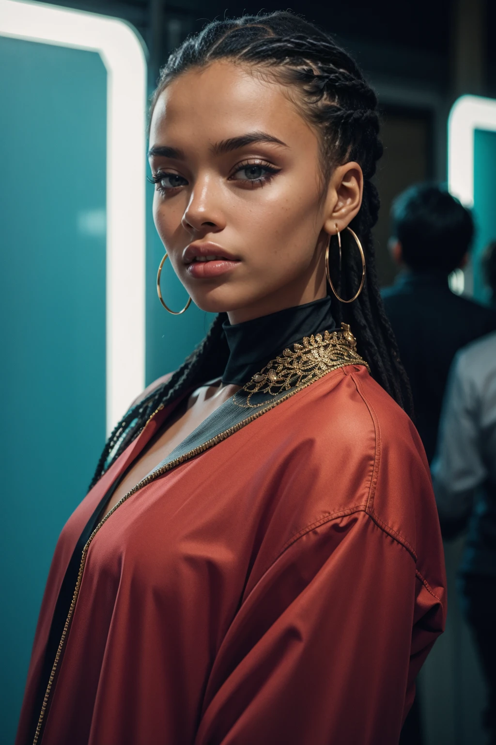 raw photo, photograph, film still, cinematic, fashion photo of beautiful woman, detailed skin texture, shot on film, vibrant colors, neon theme, photo grain, 3600 iso, cinestill