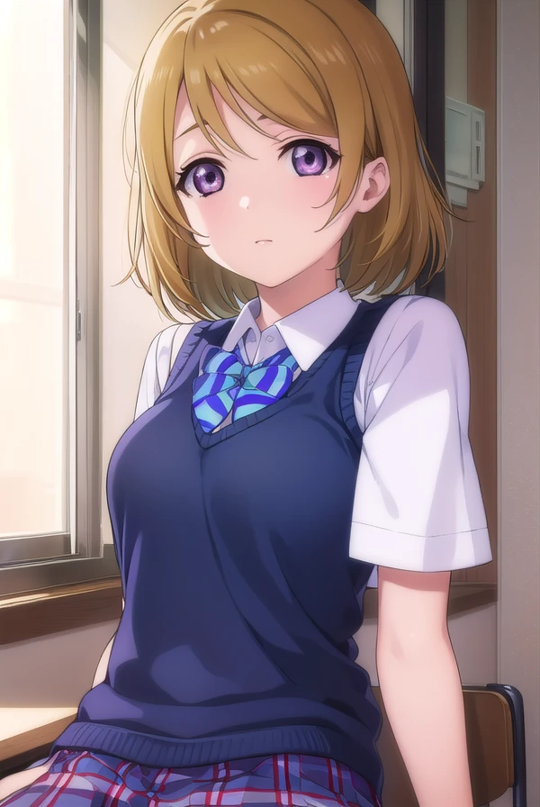 hanayokoizumi, <lora:hanayo koizumi s1-lora-nochekaiser:1>,
hanayo koizumi, short hair, brown hair, (purple eyes:1.1),
BREAK skirt, bow, school uniform, socks, plaid, kneehighs, plaid skirt, sweater vest, summer uniform, otonokizaka school uniform,
BREAK indoors, classroom,
BREAK looking at viewer, (cowboy shot:1.5),
BREAK <lyco:GoodHands-beta2:1>, (masterpiece:1.2), best quality, high resolution, unity 8k wallpaper, (illustration:0.8), (beautiful detailed eyes:1.6), extremely detailed face, perfect lighting, extremely detailed CG, (perfect hands, perfect anatomy),