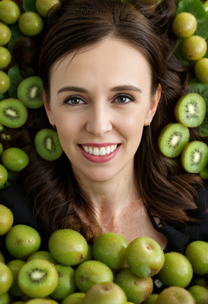 cinematic film still magazine photoshoot of (Jacinda Ardern) <lora:JacindaArdernXL-128:1> laying down in thousands of green kiwi fruits . shallow depth of field, vignette, highly detailed, high budget, bokeh, cinemascope, moody, epic, gorgeous, film grain, grainy