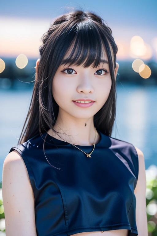 1girl, (crop top:1.3),(RAW photo, best quality), (realistic, photo-realistic:1.4), (ultra detailed:1.8),masterpiece, an extremely delicate and beautiful, extremely detailed, 2k wallpaper, Amazing, finely detail, extremely detailed CG unity 8k wallpaper, ultra-detailed, highres, soft light, beautiful detailed girl, extremely detailed eyes and face, beautiful detailed nose, beautiful detailed eyes,(professional lighting:1.6),(night, city view:2.0),perfect anatomy,(slender body:1.8),(close up face:1.8),(light smile,cheerful,friendly, warm:1.8),(looking at viewer:1.8),(young japanese:1.8),(smooth long hair:1.6), (brown eyes:1.8),(arms behind:2.0), (blurry,bokeh background:1.6), <lora:shirakawamizuna_lora-v2_06:0.8>
