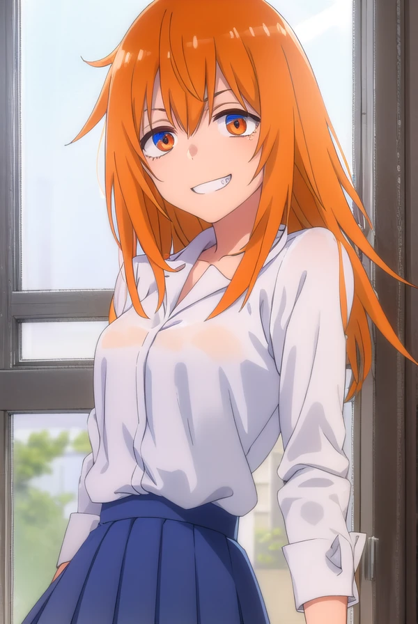 makigamou, <lora:maki gamou s1s2-lora-nochekaiser:1>,
maki gamou, long hair, orange hair, (orange eyes:1.3), sanpaku, smile, grin,
BREAK skirt, shirt, jewelry, school uniform, white shirt, pleated skirt, earrings, blue skirt,
BREAK indoors, classroom,
BREAK looking at viewer, (cowboy shot:1.5),
BREAK <lyco:GoodHands-beta2:1>, (masterpiece:1.2), best quality, high resolution, unity 8k wallpaper, (illustration:0.8), (beautiful detailed eyes:1.6), extremely detailed face, perfect lighting, extremely detailed CG, (perfect hands, perfect anatomy),