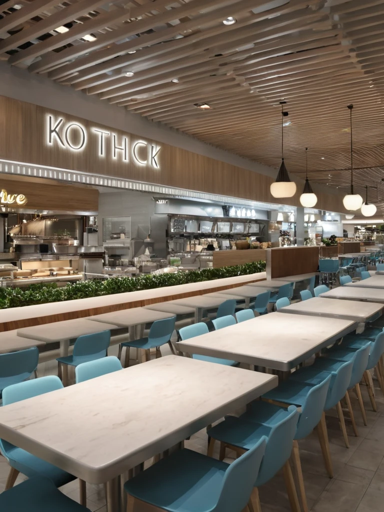 <lora:JJsFood_Court_XL:1>, ((Food Court)), masterpiece , best quality, subject,  soft lighting, high quality, indoors, real world location, enough detail, high resolution, 8k, HD, super realistic, Photorealistic, highly detailed, table, chair, ceiling light,