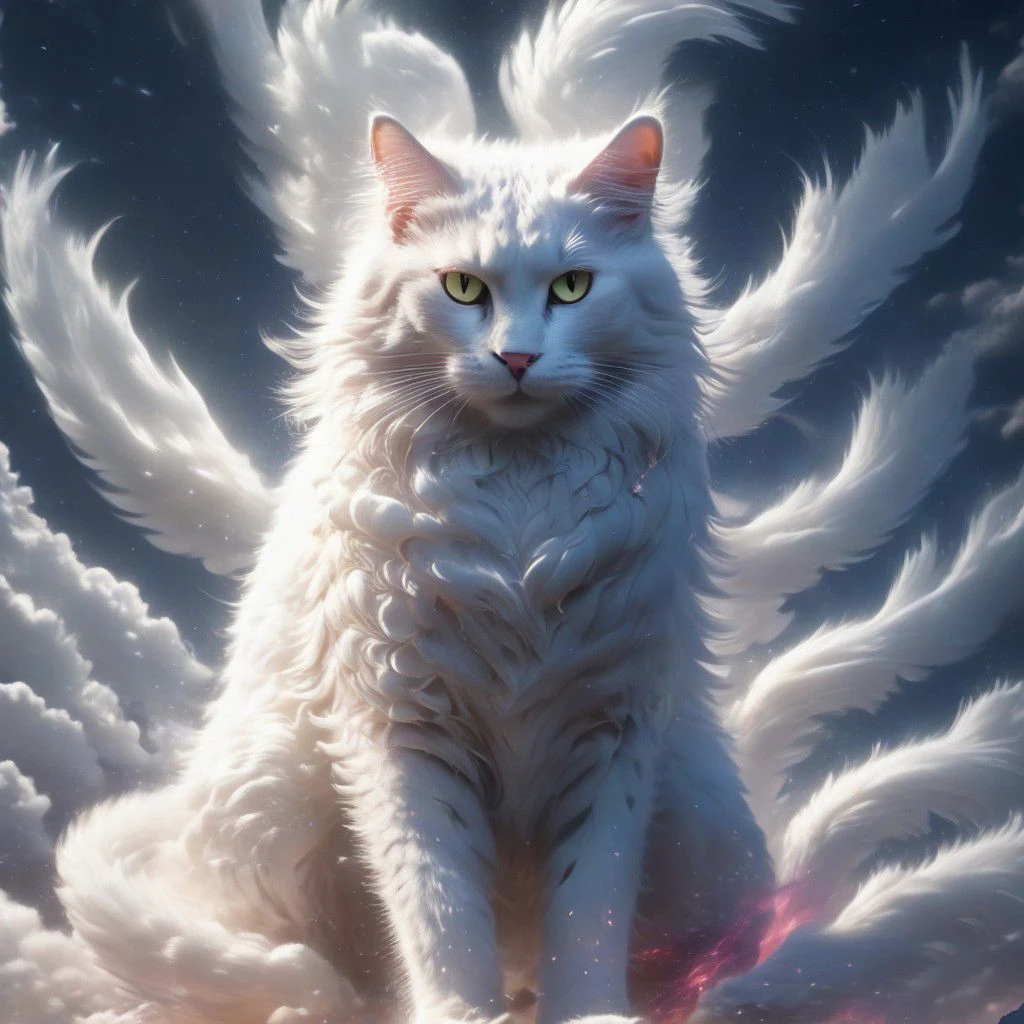 mythical beast, white cat, 8k