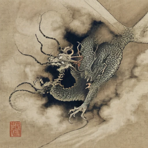 Anammo, Dragon, sharp 歯, eastern Dragon, monster, alone, horn, Monochrome, Robe,Size Differences, Open your mouth, nail, Spot colors、Xianglong、Ink Painting、Angry Dragon、Rising Dragon、fierce々Shii、獰fierceな、thunder、湖から鎌首を擡げるXianglong、A dragon with a clear face、Flowers, birds, wind and moon、