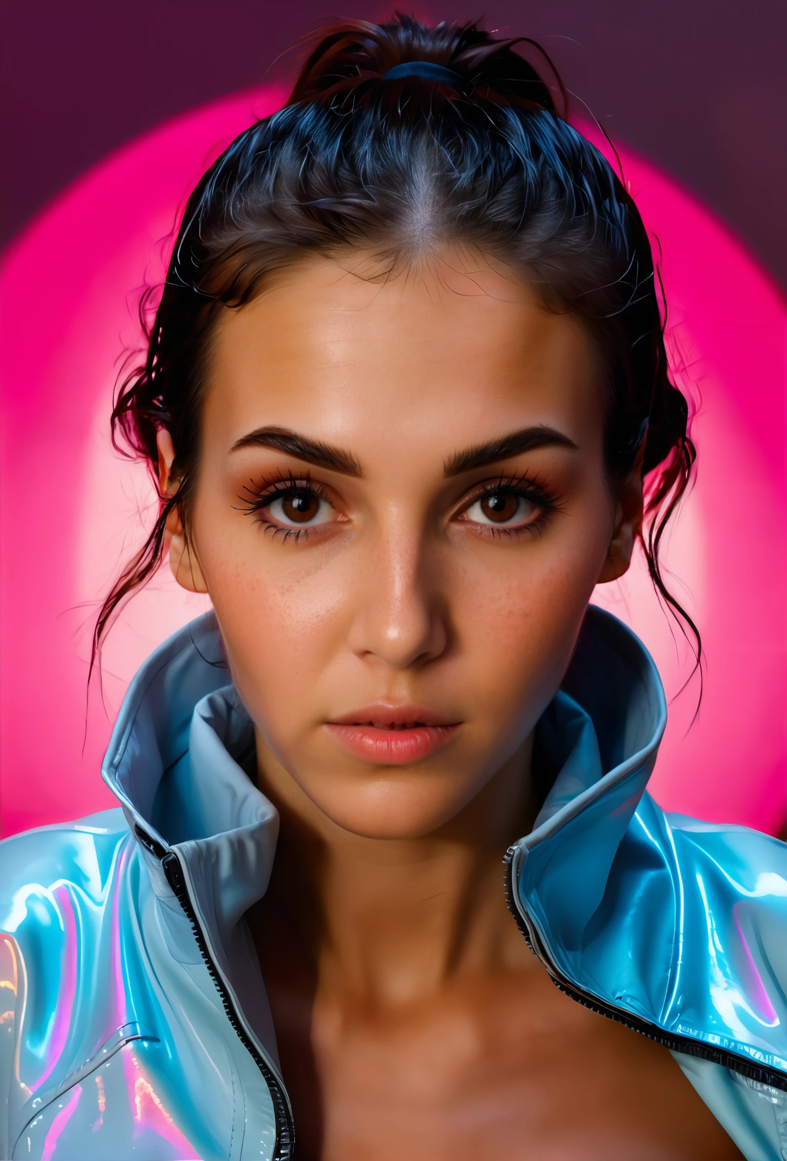 dita_vetone_model,  <lora:dita_vetone_model:.95>,  brown eyes,
Ignite Vogue's avant-garde revolution with a cover that transcends reality. Cloak the model in a riot of neon hues, unconventional materials, and futuristic silhouettes. Illuminate the scene with dynamic, psychedelic lights, casting an otherworldly glow. Capture the model in bold, defiant poses against a surreal dreamscape that blends urban chaos with cosmic wonders. This Vogue cover is a pulsating manifesto, challenging the ordinary and heralding a neon-infused era of avant-garde brilliance.
detailed skin, Photorealistic, realistic, Canon 5D Mark IV 85mm f/1.8, realistic eyes, detailed eyes, realistic hands, 
 32k UHD