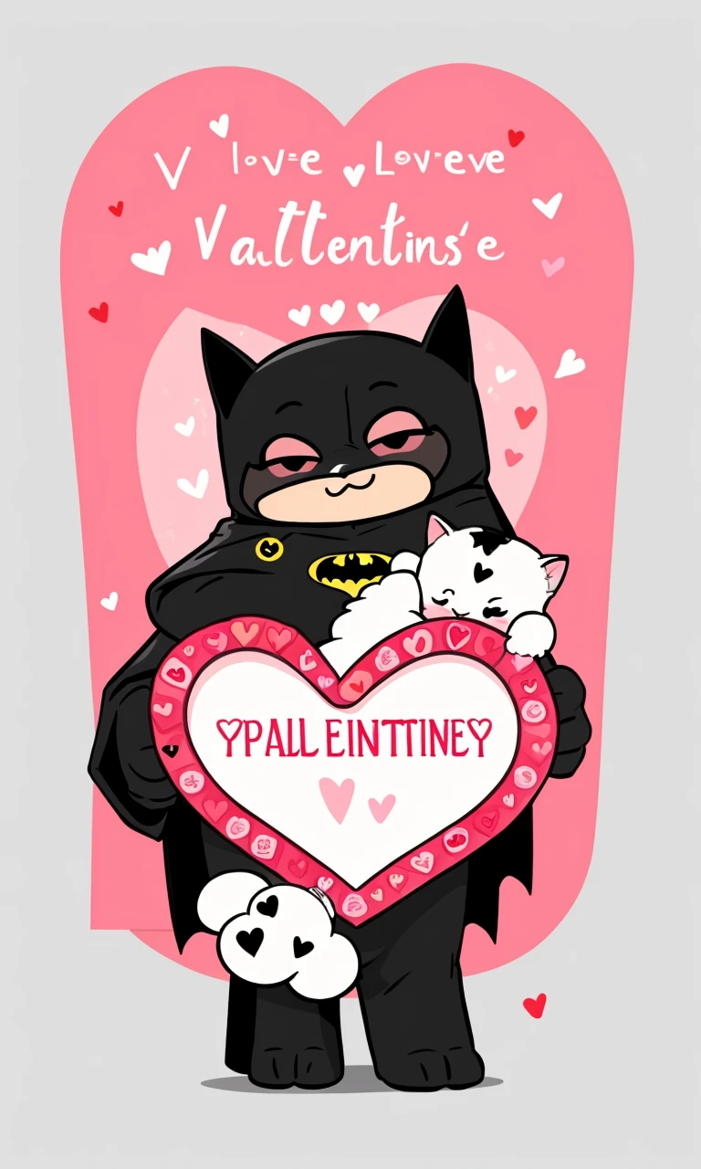 Vcards2024, valentine, simple background, love heart, cute, adorable, best quality, chibi batman,