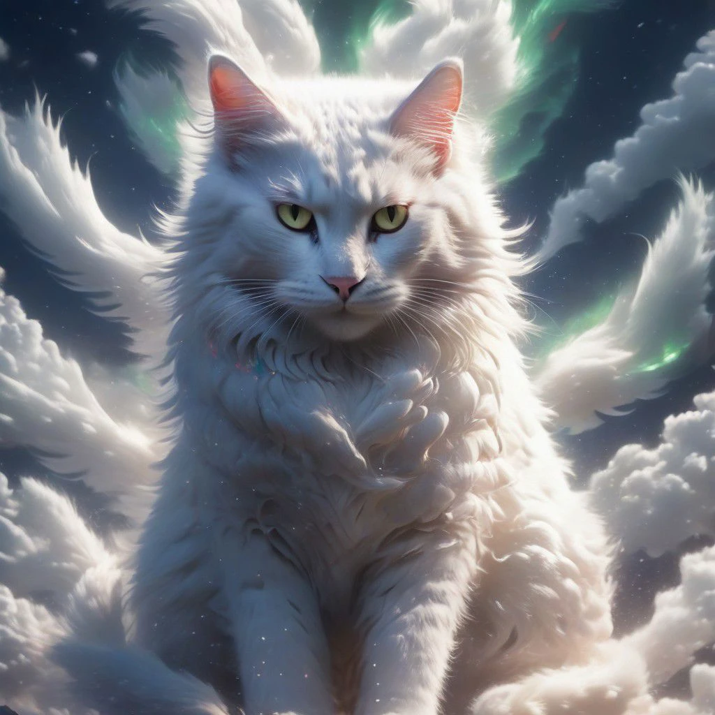 mythical beast, white cat, 8k