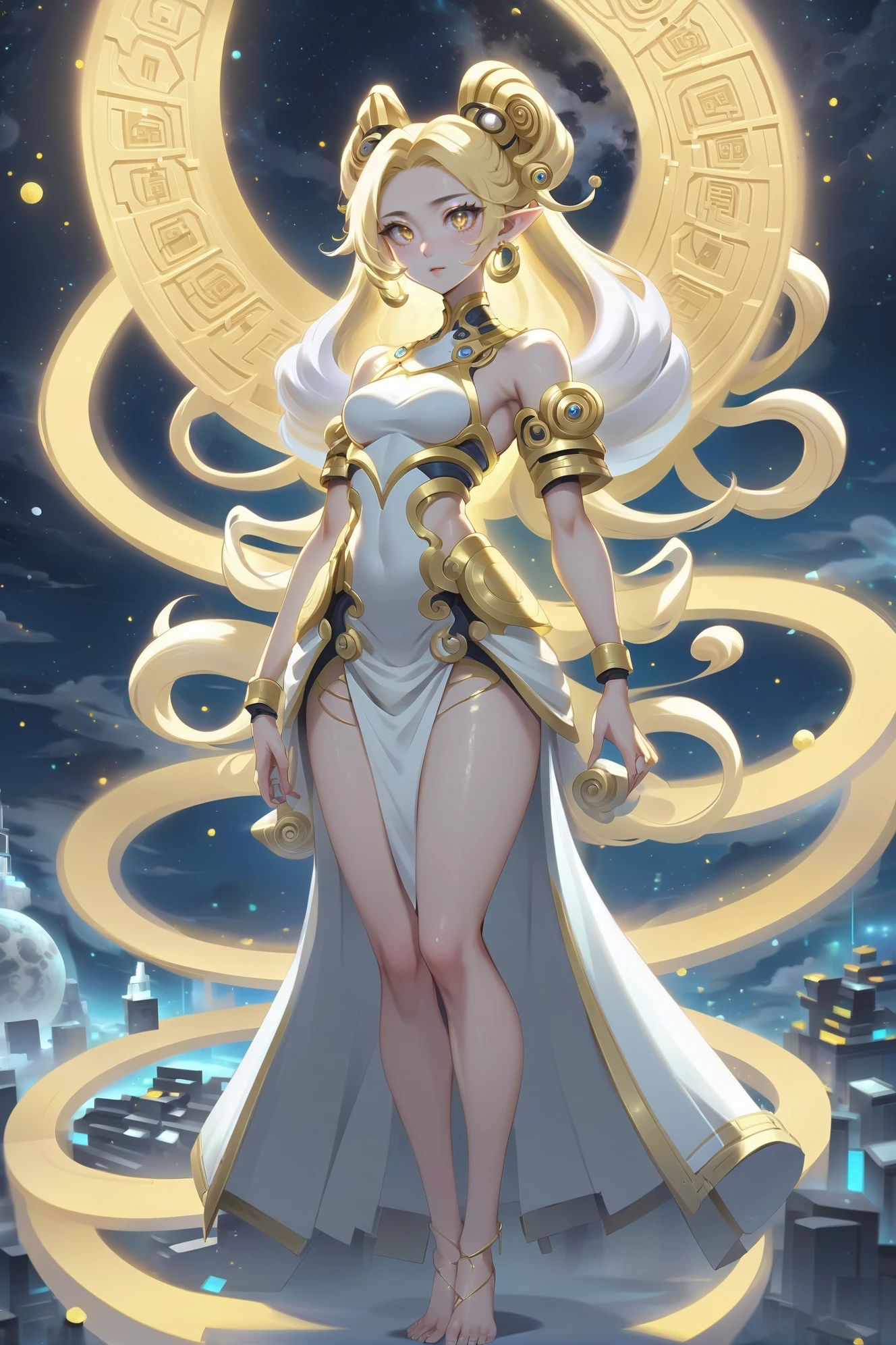 1girl, woman, arctic kunoichi villainess, thighhighs,, short skirt, mouth mask, moonlit night, bombshell hair, yellow hair, Pin Curls, hourglass figure, chinese, radiotelescope array in a utopian scifi cloud megastructure at the beginning of the universe, masterpiece<lora:EnvyGoddessXL03:1.3><lora:EnvyBetterHiresFixXL01:0:hr=1>