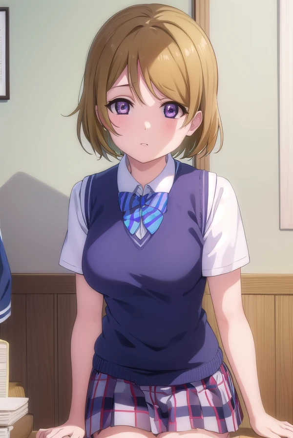 hanayokoizumi, <lora:hanayo koizumi s1-lora-nochekaiser:1>,
hanayo koizumi, short hair, brown hair, (purple eyes:1.1),
BREAK skirt, bow, school uniform, socks, plaid, kneehighs, plaid skirt, sweater vest, summer uniform, otonokizaka school uniform,
BREAK indoors, classroom,
BREAK looking at viewer, (cowboy shot:1.5),
BREAK <lyco:GoodHands-beta2:1>, (masterpiece:1.2), best quality, high resolution, unity 8k wallpaper, (illustration:0.8), (beautiful detailed eyes:1.6), extremely detailed face, perfect lighting, extremely detailed CG, (perfect hands, perfect anatomy),