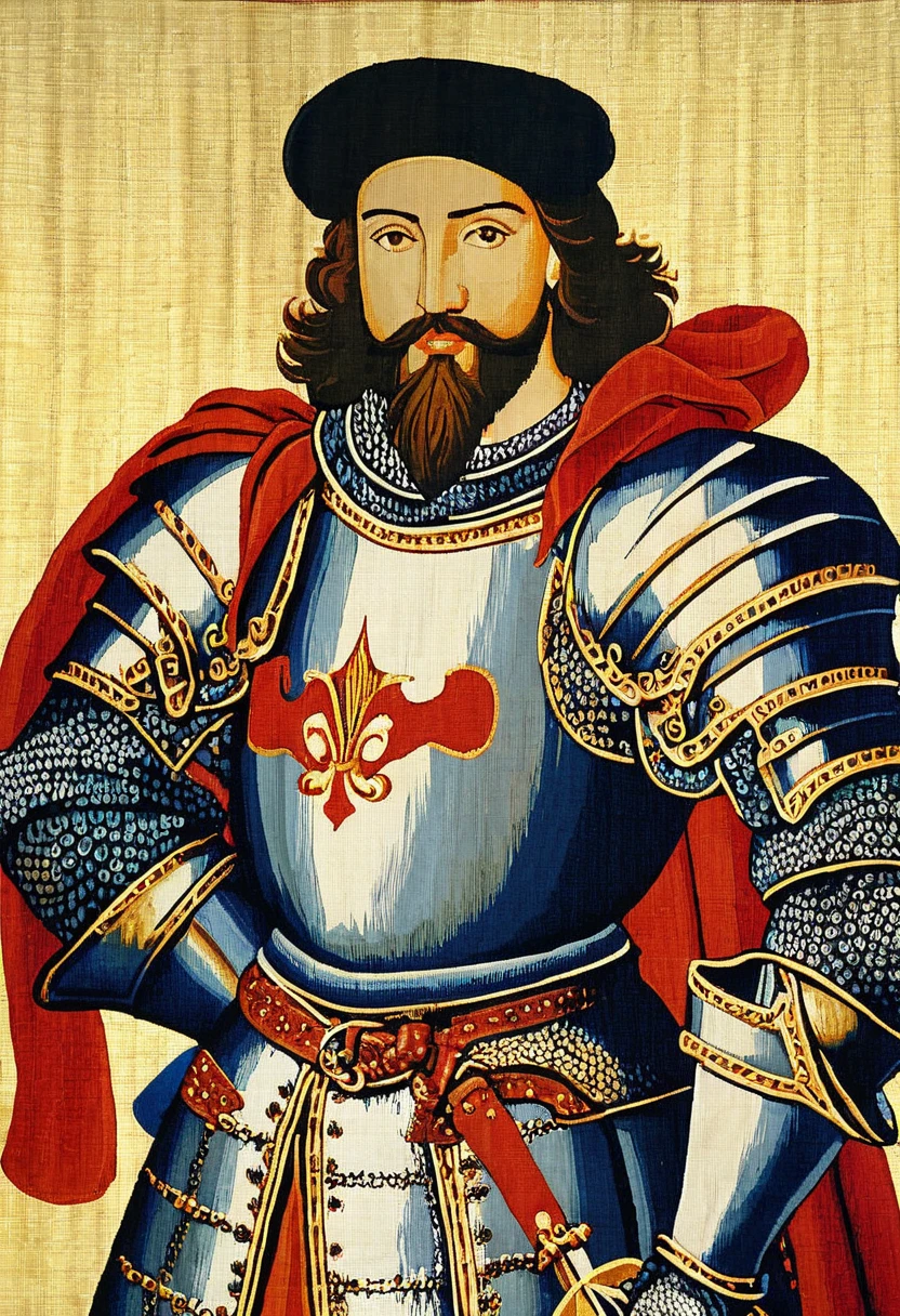 portrait of a knight in armor in ths_tapestry  style  <lora:ths_tapestry XL:0.8>