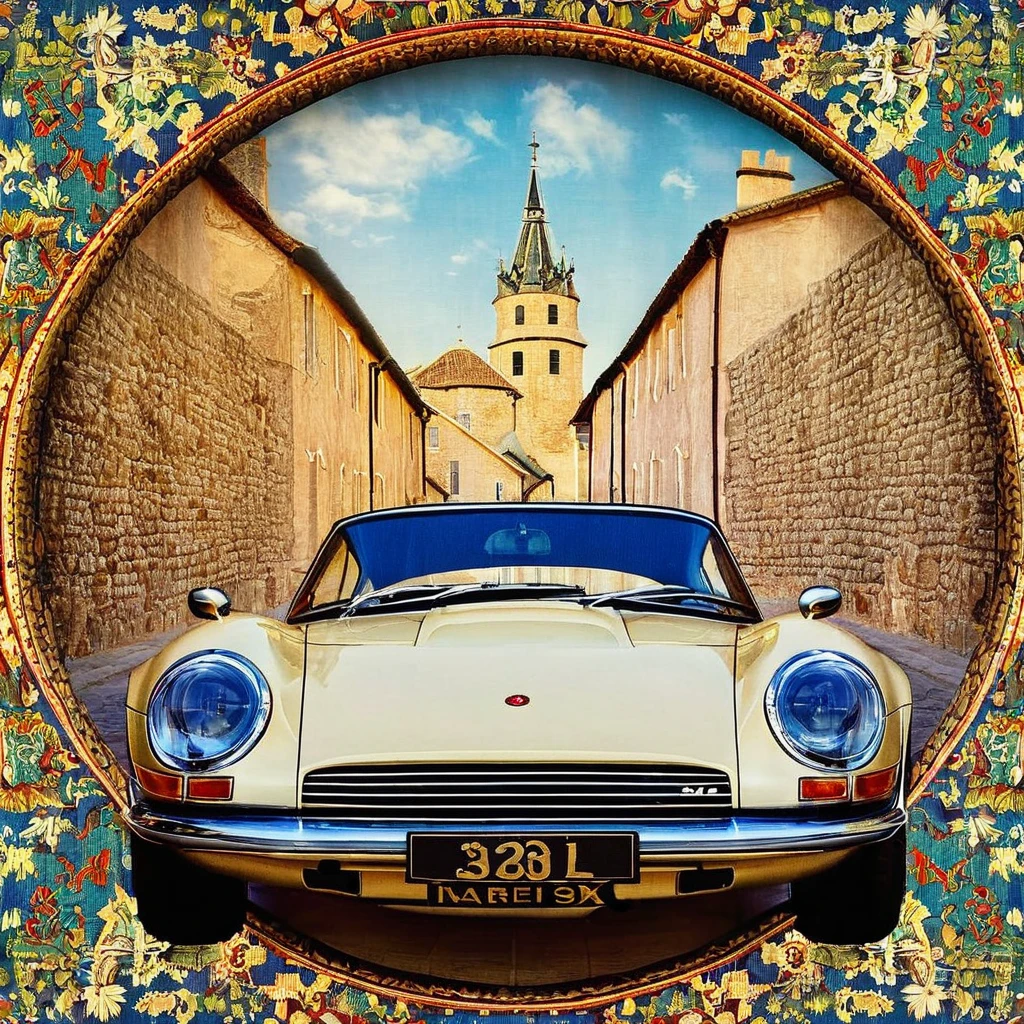 porsche in ths_tapestry  style  <lora:ths_tapestry XL:0.7>