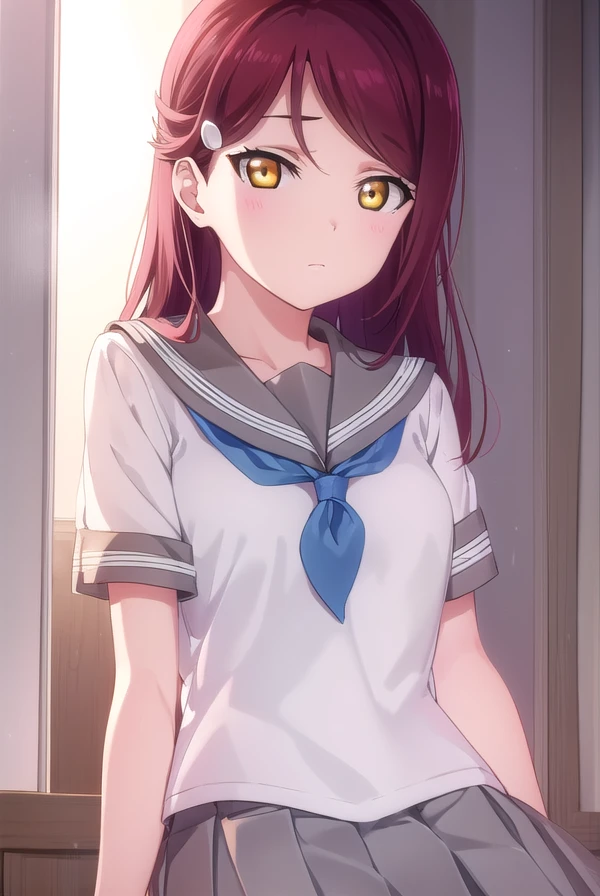 rikosakurauchi, <lora:riko sakurauchi s2-lora-nochekaiser:1>,
riko sakurauchi, long hair, hair ornament, (yellow eyes:1.3), red hair, hairclip,
BREAK skirt, school uniform, short sleeves, pleated skirt, serafuku, socks, neckerchief, kneehighs, black socks, red neckerchief, grey skirt, uranohoshi school uniform,
BREAK indoors, classroom,
BREAK looking at viewer, (cowboy shot:1.5),
BREAK <lyco:GoodHands-beta2:1>, (masterpiece:1.2), best quality, high resolution, unity 8k wallpaper, (illustration:0.8), (beautiful detailed eyes:1.6), extremely detailed face, perfect lighting, extremely detailed CG, (perfect hands, perfect anatomy),