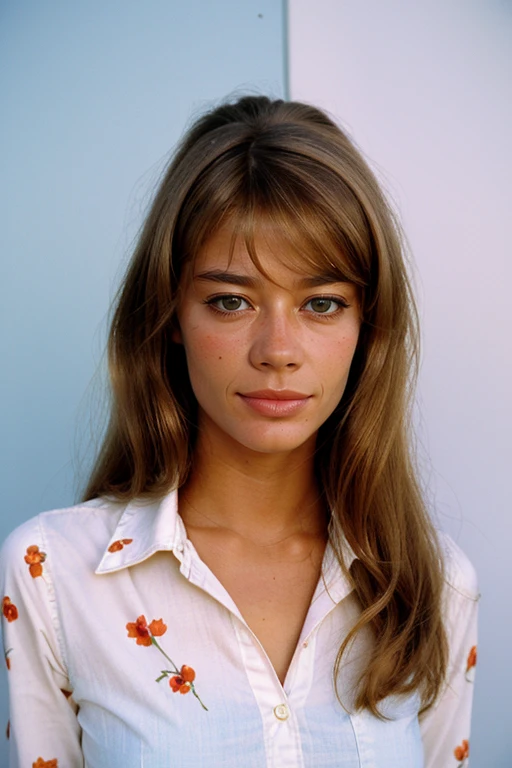 FrancoiseHardy, (Hollywood premiere, red carpet, paparazzi, solid backdrop:1.2), floral-print dress, long sleeves, floor-length, flowy silhouette, jeweled brooch at waist, semi-transparent material, strappy heels, understated jewelry