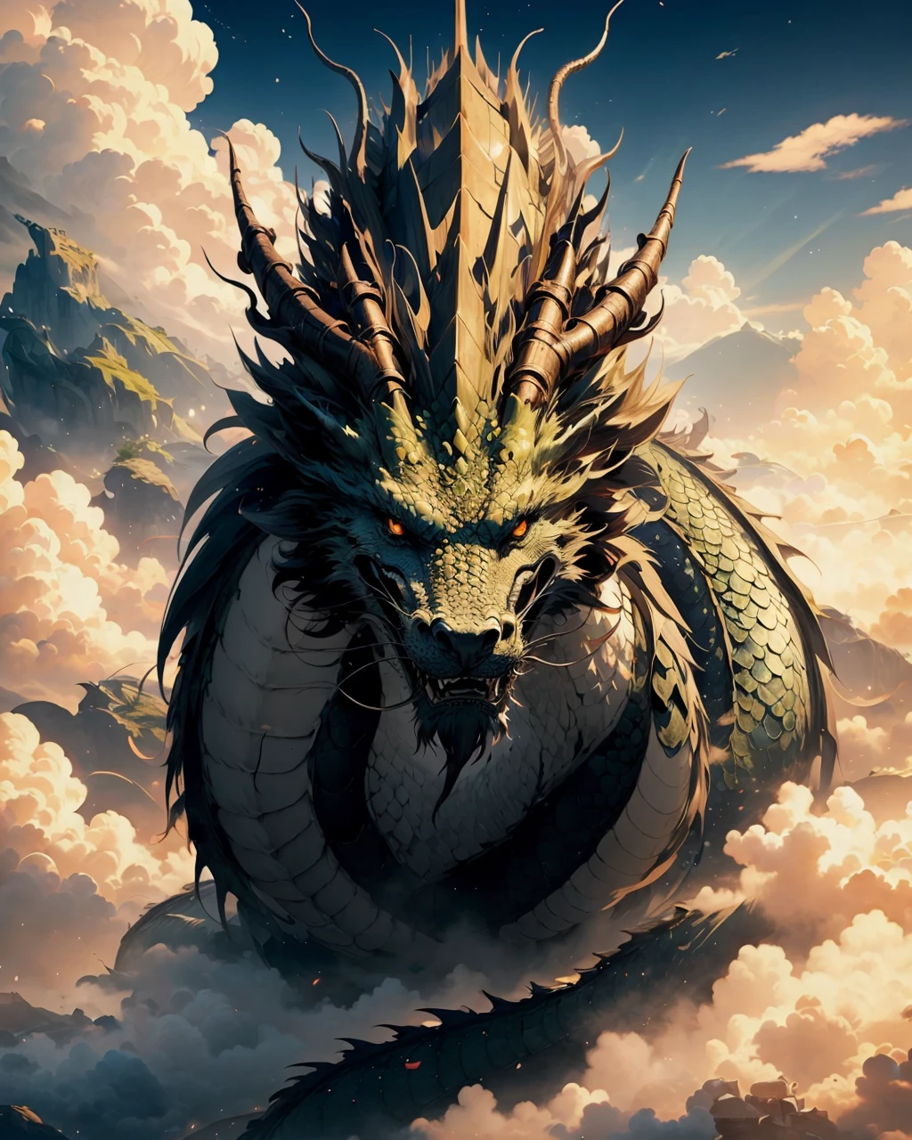 best quality,masterpiece,highly detailed,ultra-detailed, 
<lora:neg4all_bdsqlsz_V3.5:-1>,
 <lora:loong:1> loong, eastern dragon, dragon, no humans, horns, scales, claws, cloud, sky, looking at viewer