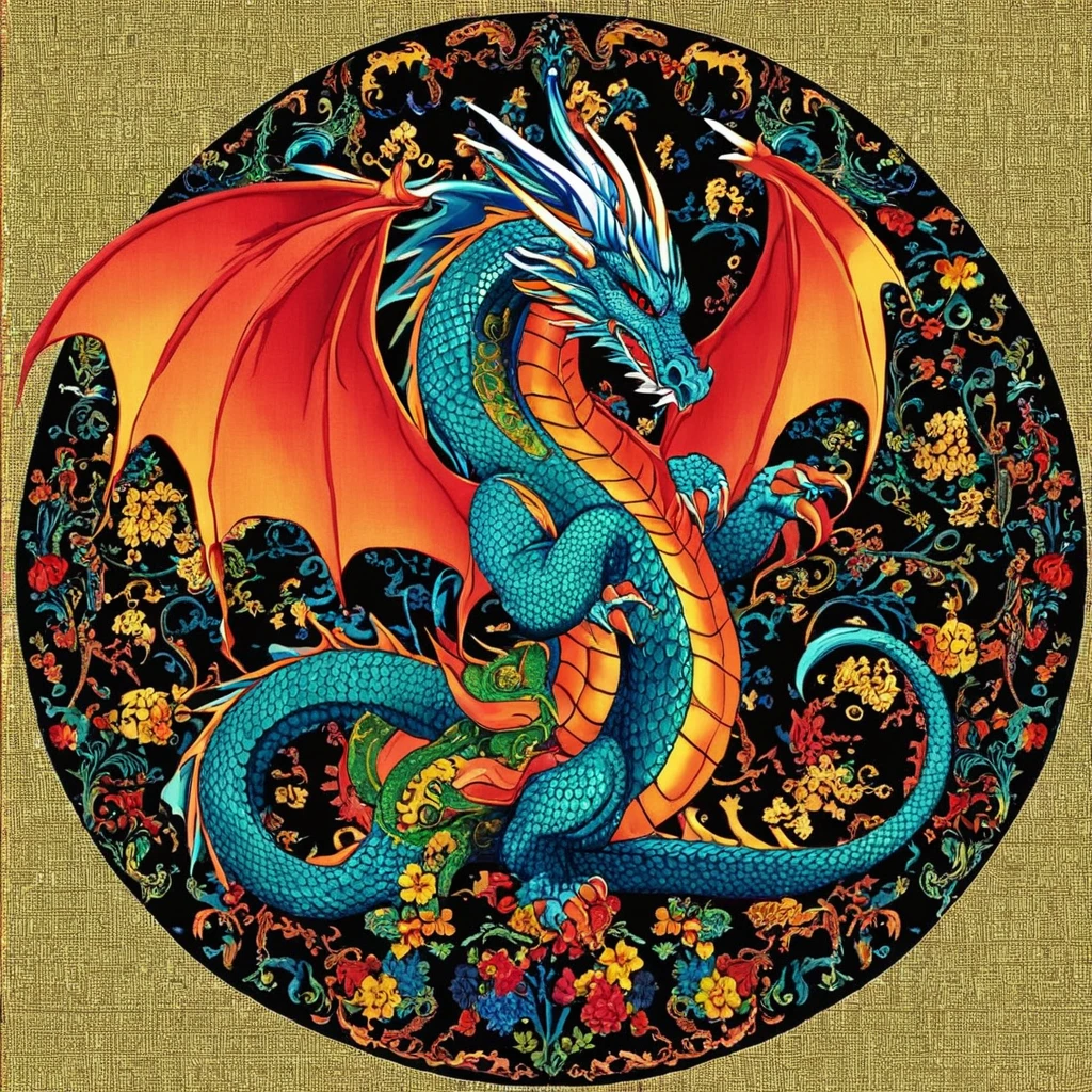 a dragon in ths_tapestry style <lora:ths_tapestry XL:0.7>