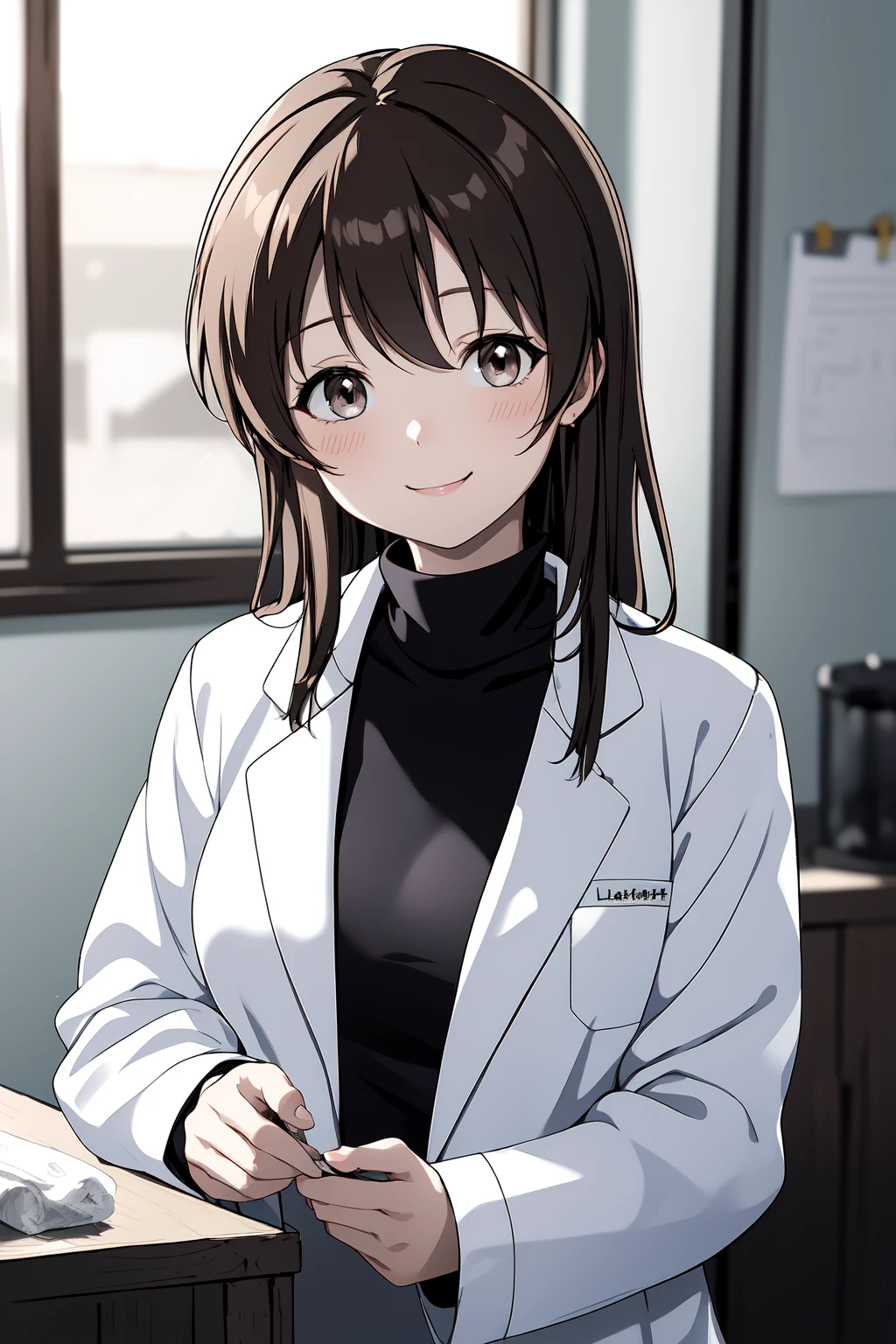 (RAW photo, best quality), 1girl, natural lighting, gentle smile,
<lora:loveletter_mizuho_v1_2-000006:1>, loveletter_mizuho, labcoat, turtleneck,