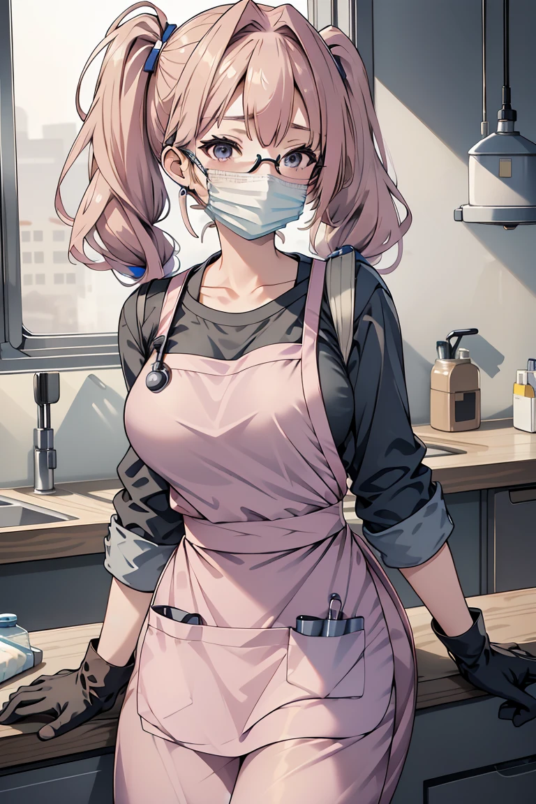 masterpiece, best quality,lower_body, operating table,medical monitors,hospital bed,  <lora:0- CL - Doctor Apron:0.8> ((doctor_apron, apron, mask, gloves, surgical mask,scrubs,pink_uniform)),  <lora:Kimune Honda:0.7> (kimune honda, 3dcg_14, 1girl, blush, bangs, blonde_hair, low twintails, parted bangs, large breasts, grey_eyes, glasses, twintails),