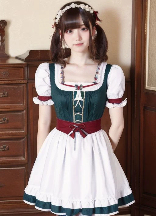 masterpiece,best quality,higher dirndl,skirt <lora:jirai:1> solo, 1girl, bangs, looking at viewer,