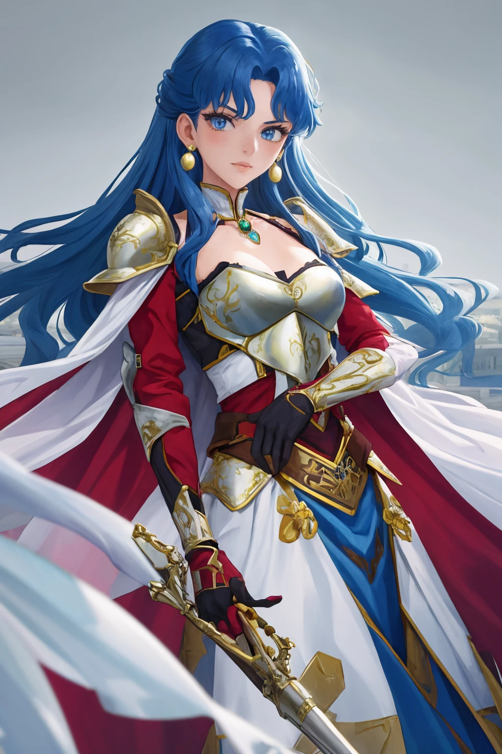 masterpiece, best quality, 1girl, solo, <lora:selphina-fe-richy-v1:1> selphina, earrings, shoulder armor, gloves, long sleeves