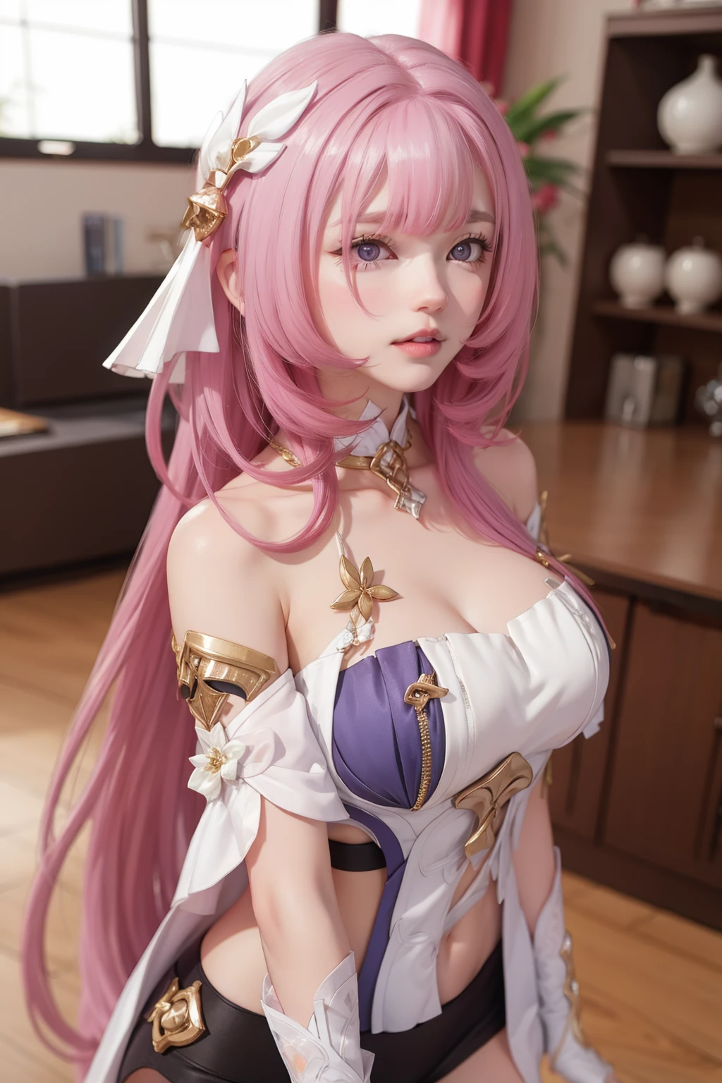 masterpiece,highest quality, Very detailed, High resolution, expensive resolution, High resolution, 4K, 8k, unity 8k wallpaper, Very detailed CG, masterpiece, 2D, 3D, Beautiful details, depth, Fine texture , highest quality: 1.3, Fully focused, Crispy.skin, .he,
Very cute anime girl 、bikini、Large Breasts、Pink medium-long hair wearing expensive , Two Girls、Holding a gun, Mole under the eye, looking at the viewer , expensive , blush, Mole, Lips parted, Hibiscus Hair Accessories, heart, Pink Eyes, choker