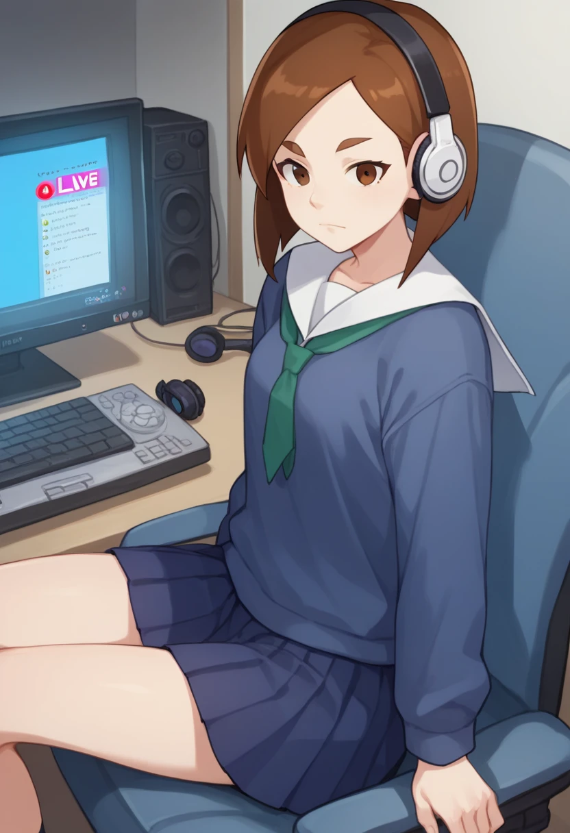 score_9, score_8, score_7, source_anime,
rating_general,
<lora:tsubame-ponyxl-000013:1> tsubame,
serafuku, dark blue shirt, pleated skirt
1girl, solo, casual, hoodie, pants, computer, sitting, headphones, livestream