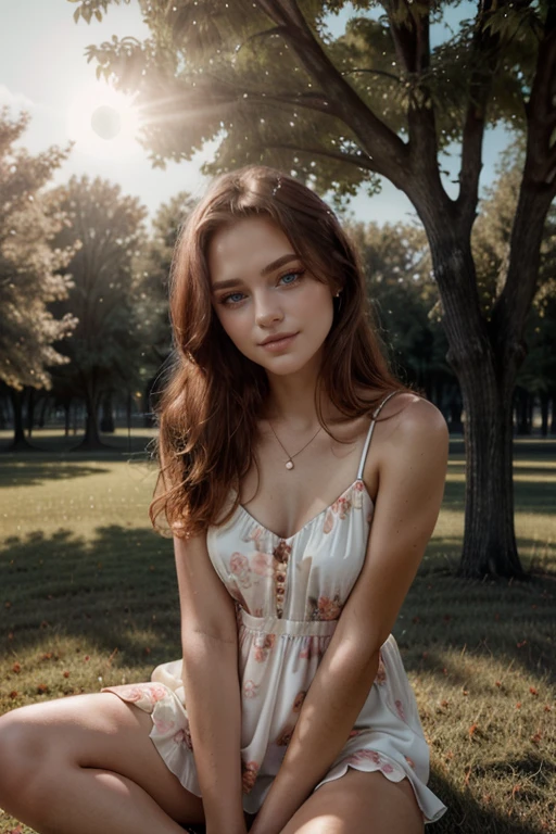 photograph of amberia,<lora:amber8-07:0.8> amberia, highly detailed and intricate, Fujifilm XT-3,(floral summer short dress),(light leaks),(film grain:1.2),(summer trees),park, sunrise,dynamic angle,instagram,pinterest,eyes open, smile, sit on the grass, gazing at viewer
((Low-Angle Shot))