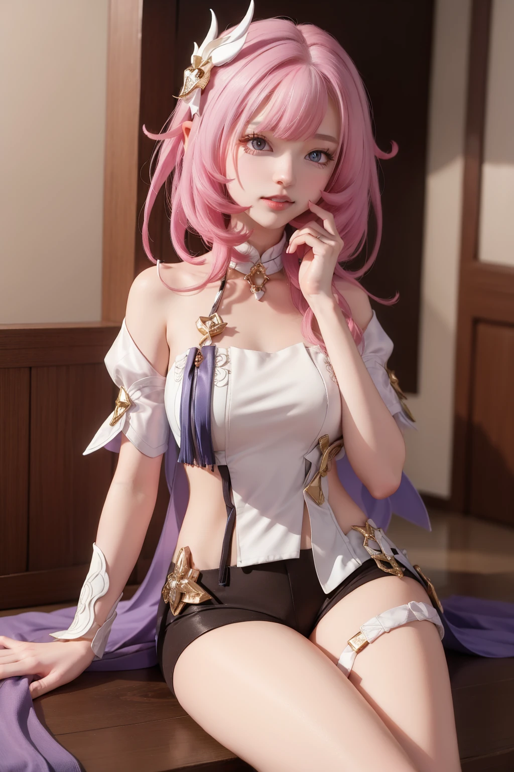 there is a woman sitting on a bed wearing a black and blue outfit, anime girl cosplay, anime cosplay, anime girl in real life, belle delphine, anime character; full body art, cosplay photo, cosplay, anime inspired, ayaka cosplay, the anime girl is crouching, attractive cat girl, seductive anime girl, cosplayer, full-cosplay, japanese goddess
