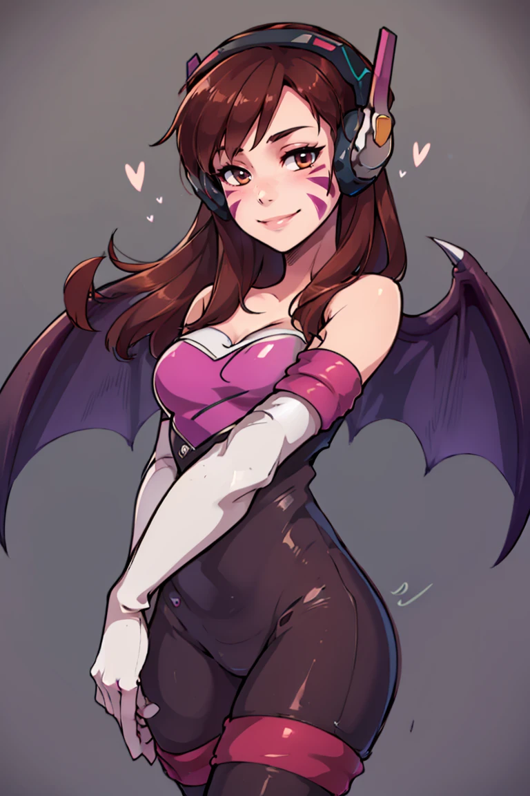 <lora:Rouge_the_Bat_Cosplay:0.8>, (rouge_the_bat_(cosplay):1), white elbow gloves, bare shoulders, bat wings, ((masterpiece,best quality)), aahana, long hair, brown hair, headphones, whisker markings, <lora:d.va_v1:0.8>, cowboy shot, smile,