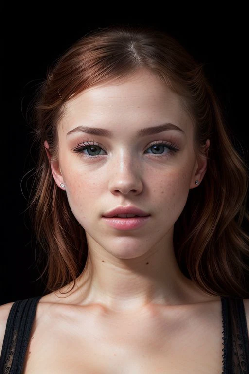 Merger_delit_lass,
(headshot:1.2) portrait on a (plain black background:1.2), (headshot:1.2), (face focus:1.1), (facing the camera:1.2), Head in the centre, (eye contact:1.3), (intense stare:1.1), mouth open, (facing straightforward:1.2), (forward facing:1.1), Head, face, Head focus, Head tilted down, looking slightly up at the camera,
bokeh, f1.4, 40mm, photorealistic, raw, 8k, textured skin, skin pores, intricate details <lora:epi_noiseoffset2:1>, epiCRealism <lora:detail_slider_v4:0.8>