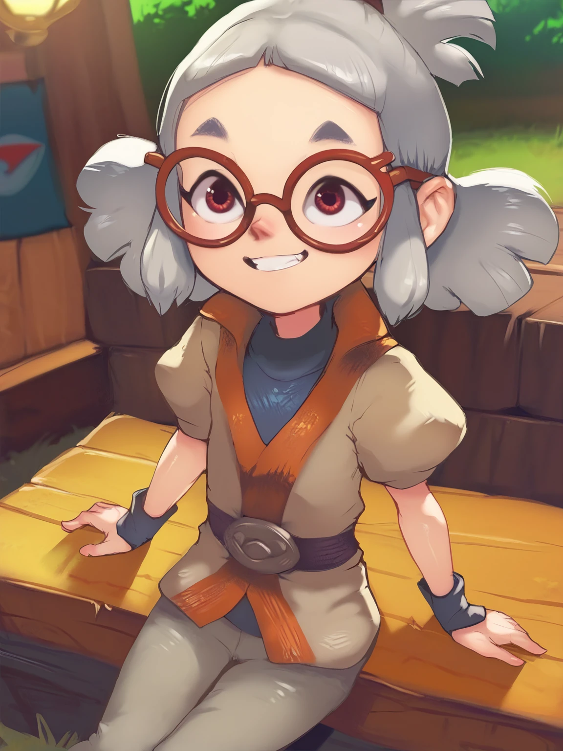 score_9, score_8_up, score_7_up, score_6_up, conoghi_style, BREAK
josha, 1girl sitting on wooden box, outdoors, wearing gray tunic with puffy short sleeves, gray pants, belt, red eyes, red-framed eyewear, high collar, silver hair, smile,
<lora:conoghi_xl-000008:1> <lora:josha_sdxl_pdv6:0.8>