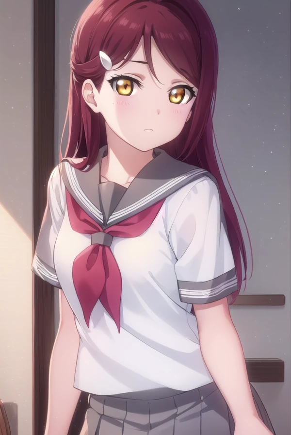 rikosakurauchi, <lora:riko sakurauchi s2-lora-nochekaiser:1>,
riko sakurauchi, long hair, hair ornament, (yellow eyes:1.3), red hair, hairclip,
BREAK skirt, school uniform, short sleeves, pleated skirt, serafuku, socks, neckerchief, kneehighs, black socks, red neckerchief, grey skirt, uranohoshi school uniform,
BREAK indoors, classroom,
BREAK looking at viewer, (cowboy shot:1.5),
BREAK <lyco:GoodHands-beta2:1>, (masterpiece:1.2), best quality, high resolution, unity 8k wallpaper, (illustration:0.8), (beautiful detailed eyes:1.6), extremely detailed face, perfect lighting, extremely detailed CG, (perfect hands, perfect anatomy),