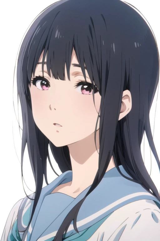 solo, 1girl, looking at viewer, upper body, (solid white background:1.3), <lora:mizore-lizaotori:0.9>, mizore yoroizuka, kitauji high school uniform, serafuku, blue sailor collar, blue neckerchief, looking at viewer, parted lips