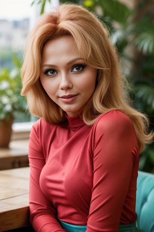 FraAngTTXV1E,
a smiling woman sitting on a table with a red shirt on and a red shirt on her shoulder, (lightly open mouth:1.2),
(professional photo shooting), (high buget photo), (extremely detailed skin), (flawless skin), (model pose), (highly detailed facial features),
(natural light), (high quality photography), (intricate details), (8k), (HDR), (sharp focus), (medium view)