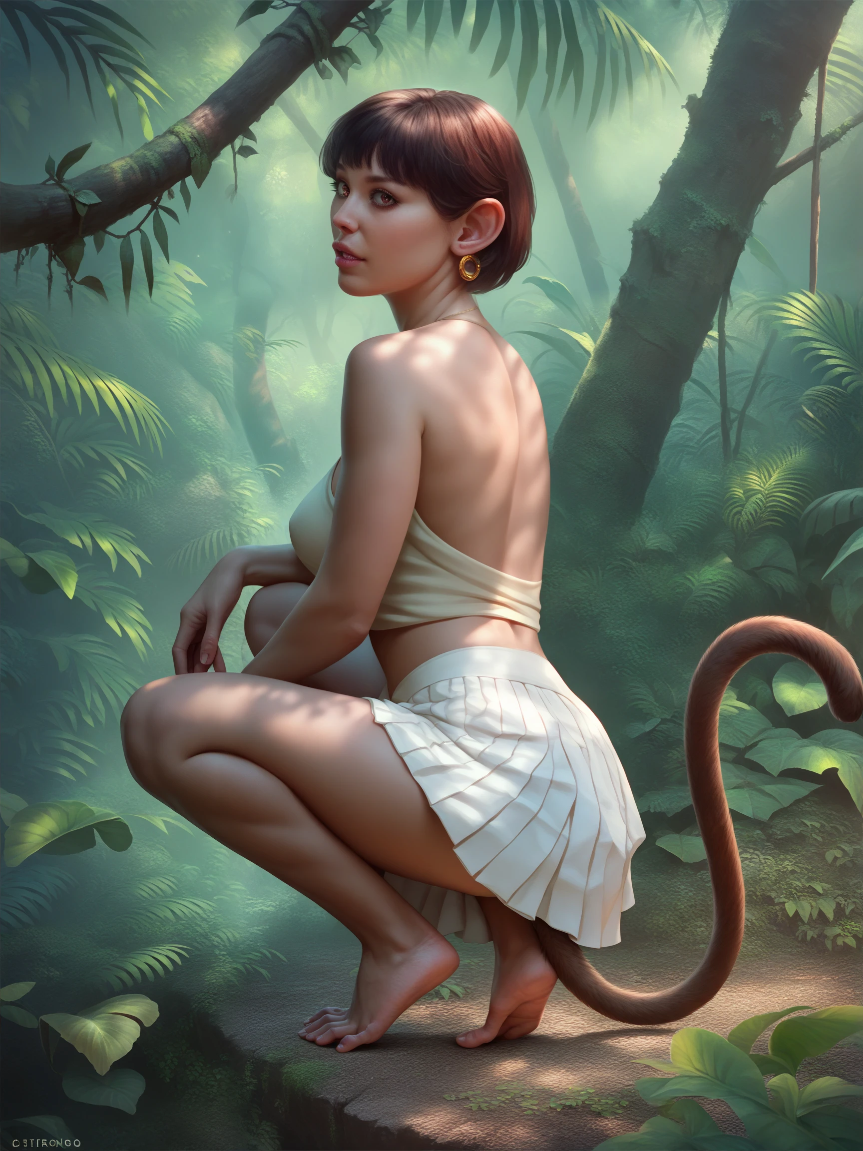 score_9, score_8_up, score_7_up, score_6_up, score_5_up, score_4_up,
<lora:monkey-ponyxl-v1:1>, monkey girl, mnky,
a beautiful woman in a jungle, white skirt, squatting, treetops,, ultra realistic, (high quality, detailed, beautiful), detailed beautiful eyes, realistic, outstanding,
<lora:add-detail-xl:0.7> <lora:xl_more_art-full_v1:0.1>