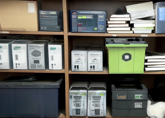 <lora:shoplifter_interrogation-10:1> shoplifter_interrogation, radioactive green boxes, blue computer, analog clock