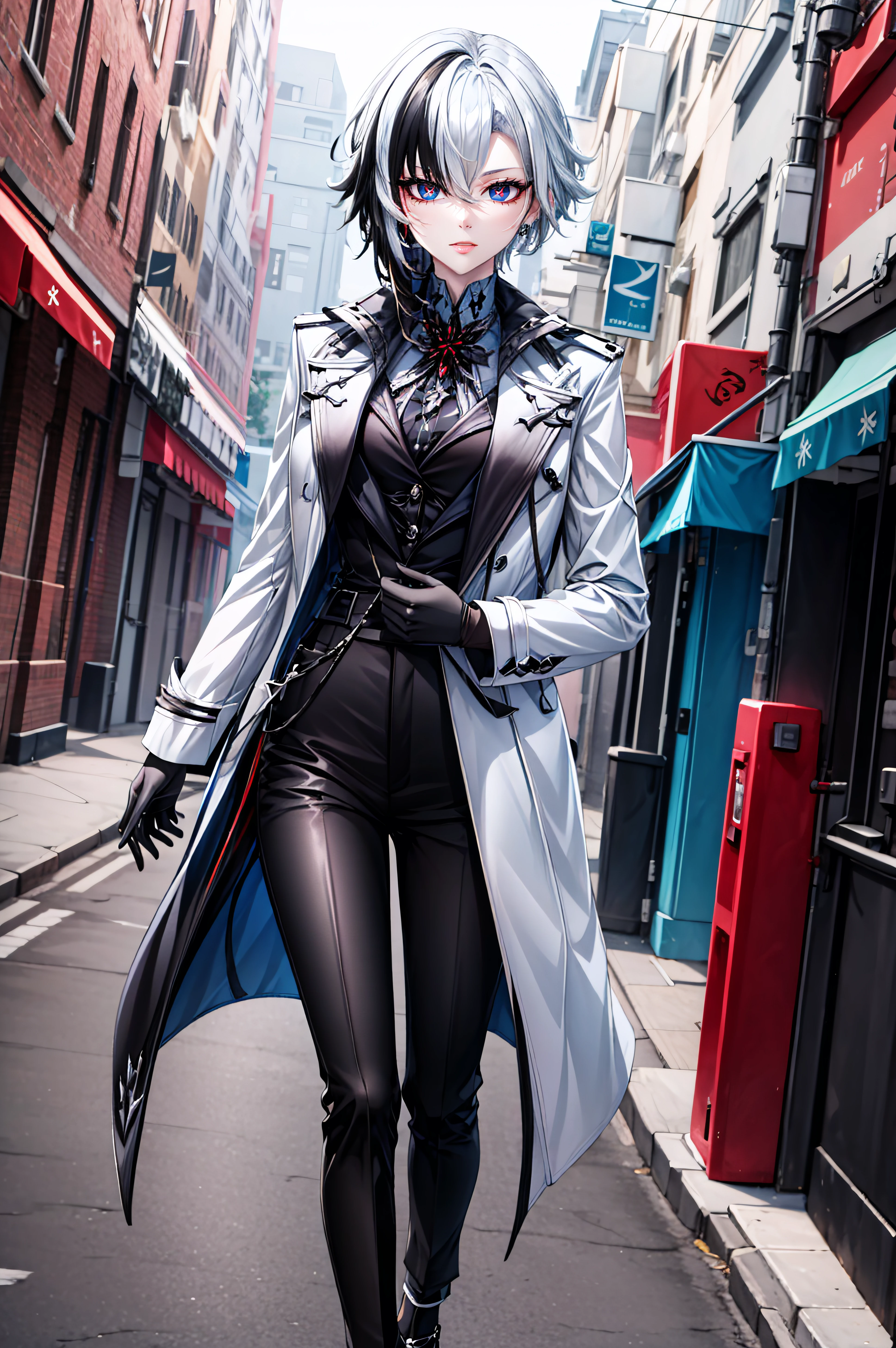 (masterpiece, best quality), <lora:arlecchino-lora-Faxtron:0.8> arlecchino, black eyes, x-shaped pupils, short hair, bangs,white hair, black hair, multicolored hair, two-tone hair, streaked hair, hair between eyes, gloves, long sleeves, jewelry, black gloves, pants, coat, black pants, white coat, high-heeled shoes,
<lora:add_detail:0.8>,