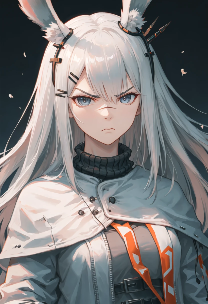 ak-12 \(girls' frontline\), bangs, blunt bangs, mechanical eye, purple eyes, artificial eye, closed mouth, long hair, sidelocks, face focus