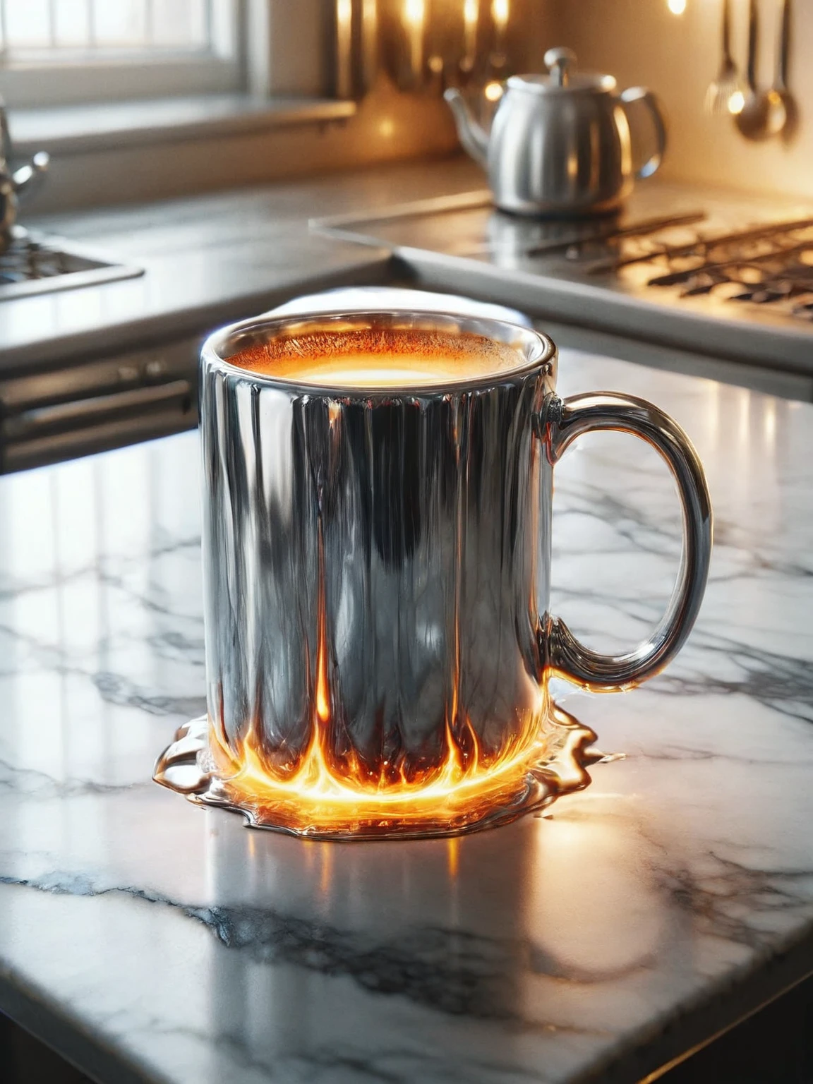 ais-moltenz coffee mug, on the kitchen table <lora:Molten_Metal_SDXL:1>