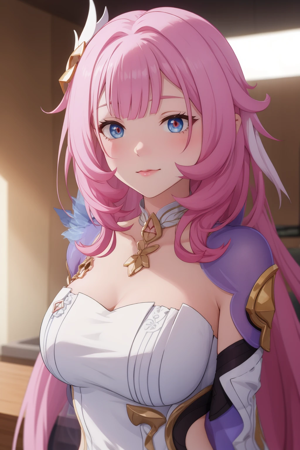 Esta, with a charming expression and a smirked smile, pressed a man down on the bed