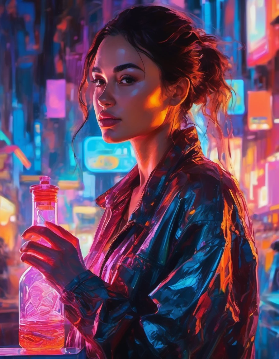 <lora:Ana Cheri:1> anchrgrc woman art: Henry Asencio, close-up, lava lamp captured in ultra-realistic style, posing in the undulating glow of a neon atmosphere reminiscent of Syd Mead's futuristic aesthetic, the lava inside the lamp seamlessly morphs, soft focus background, neon glow, digital painting, dramatic lighting , artstation trend, sharp focus, studio photo, intricate details, high detail,