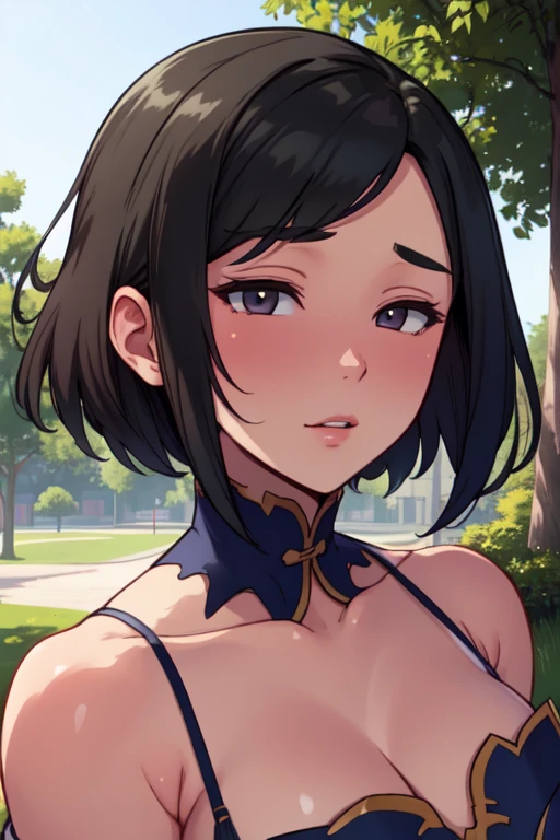 perfect shadows and lighting, masterpiece, high quality, detailed, extremely detailed, 4K, in the middle of an empty park, <lora:Hahasy-Gatari_v13:0.9> sharp lines, smooth colors, hahaskygatari, mature woman, motherly, short hair, close up, portrait,