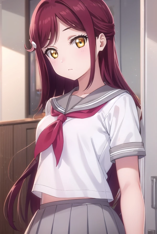 rikosakurauchi, <lora:riko sakurauchi s2-lora-nochekaiser:1>,
riko sakurauchi, long hair, hair ornament, (yellow eyes:1.3), red hair, hairclip,
BREAK skirt, school uniform, short sleeves, pleated skirt, serafuku, socks, neckerchief, kneehighs, black socks, red neckerchief, grey skirt, uranohoshi school uniform,
BREAK indoors, classroom,
BREAK looking at viewer, (cowboy shot:1.5),
BREAK <lyco:GoodHands-beta2:1>, (masterpiece:1.2), best quality, high resolution, unity 8k wallpaper, (illustration:0.8), (beautiful detailed eyes:1.6), extremely detailed face, perfect lighting, extremely detailed CG, (perfect hands, perfect anatomy),