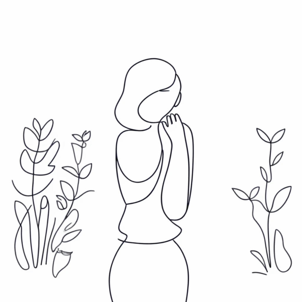 simple line girl in garden<lora:simplex:1>
