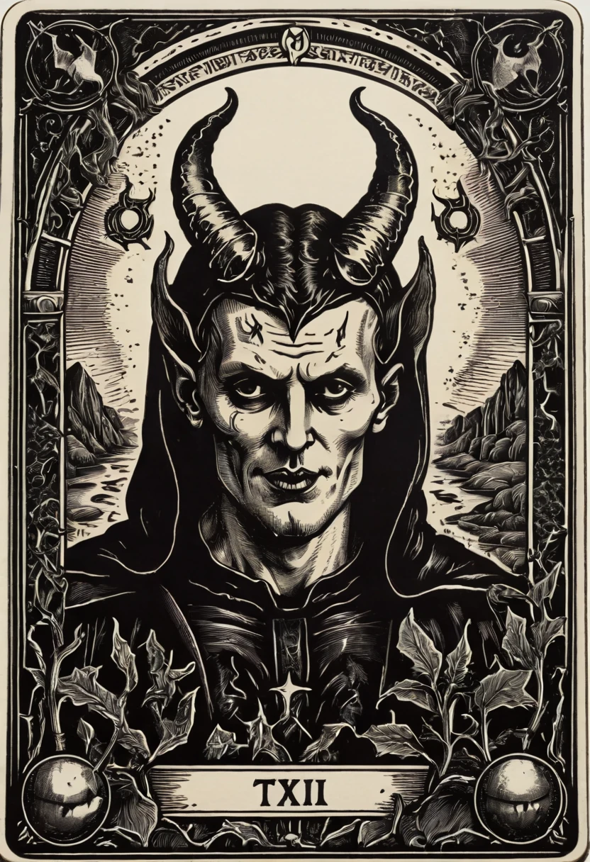 tarot_card, satan, front perspective, flat, frame,( square:1.1), (white outline:1.2)  <lora:tarot_card:1>
